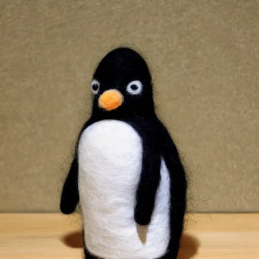 Image similar to a needle felted penguin, needle felting art.