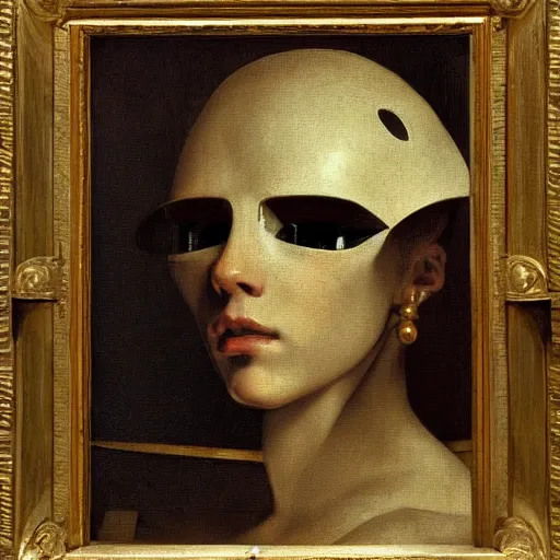 Image similar to baroque painting portrait of a robot by caravaggio in the style of greg rutkowski