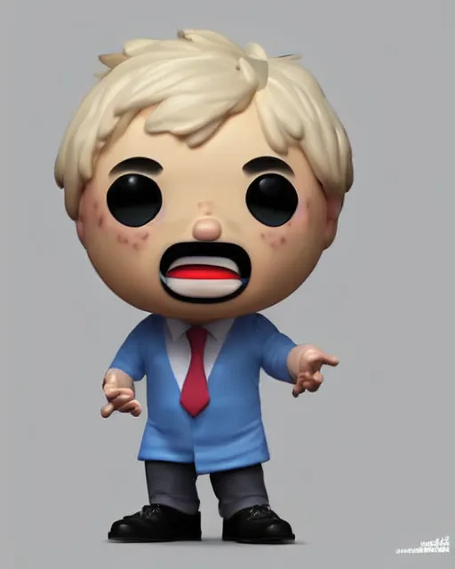 Image similar to full body 3d render of boris johnson as a funko pop, studio lighting, white background, blender, trending on artstation, 8k, highly detailed