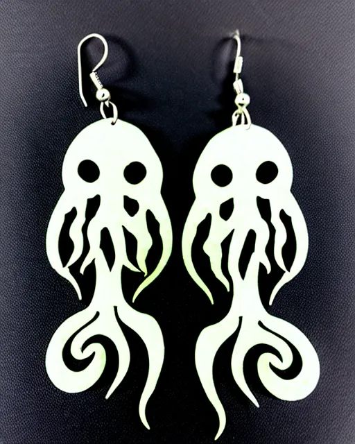 Image similar to tim burton cthulhu, 2 d lasercut earrings,