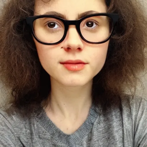 Prompt: a neural network look like girl with glasses and short brown hair