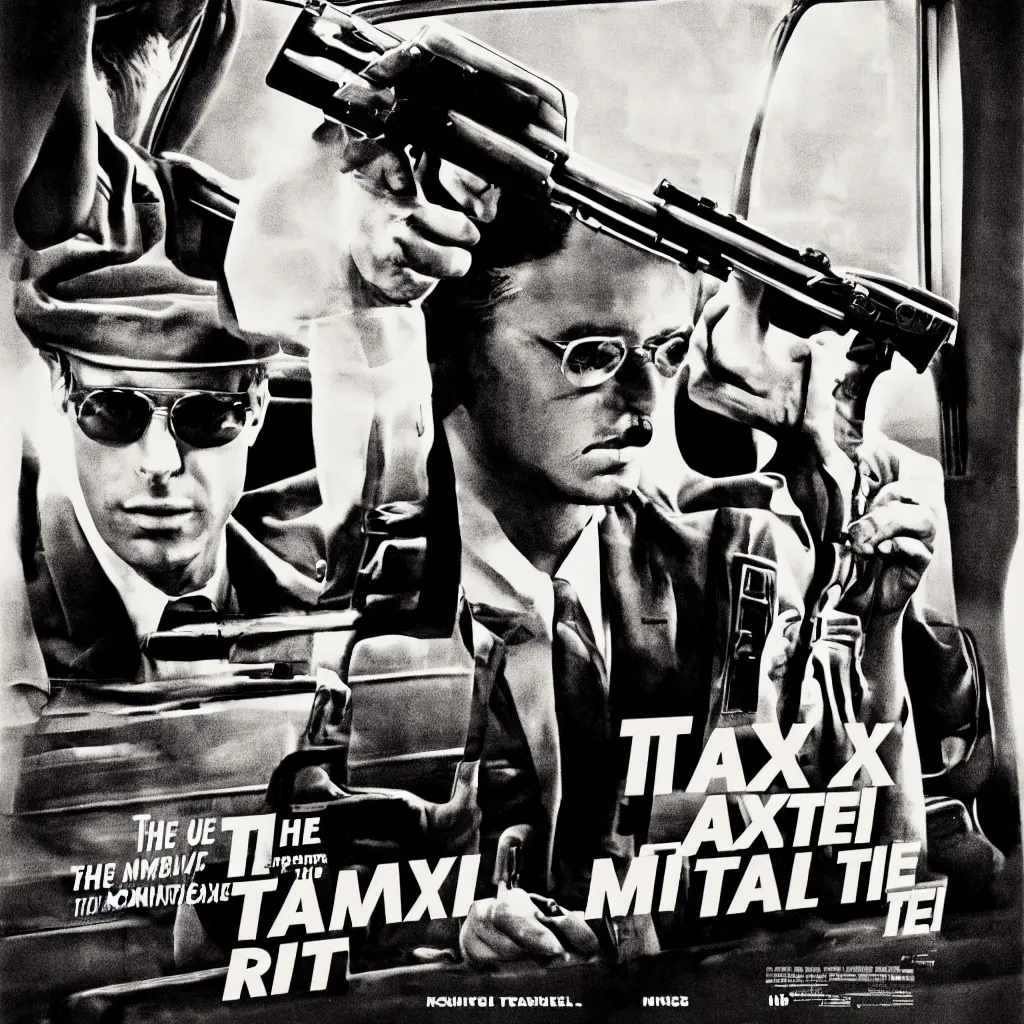 Image similar to the taxist, minimalistic retro movie poster with a gun