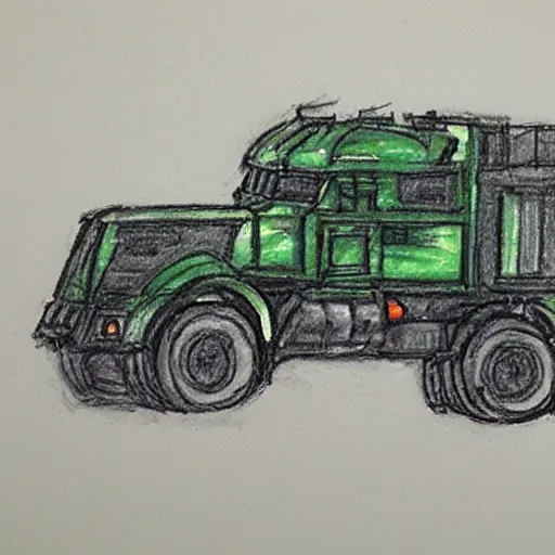 Prompt: a transport-erector-launcher drawn in crayon