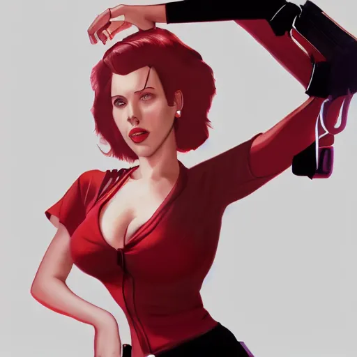 Image similar to Scarlett Johansson as Faye Valentine from Cowboy Bebop, photorealistic, cinematic, concept art, low contrast, realistic