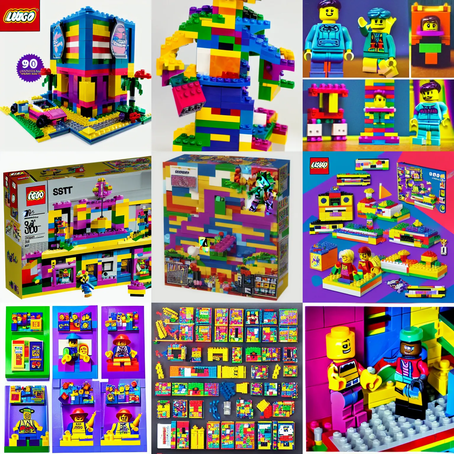 Prompt: 9 0's rave lego box set