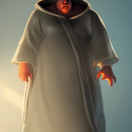 Image similar to fat jedi wearing a robe, watching you breathe, concept art, backlight, rtx, artstation