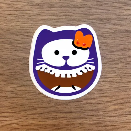 Prompt: a sticker of a happy cat saying ugodan dan!