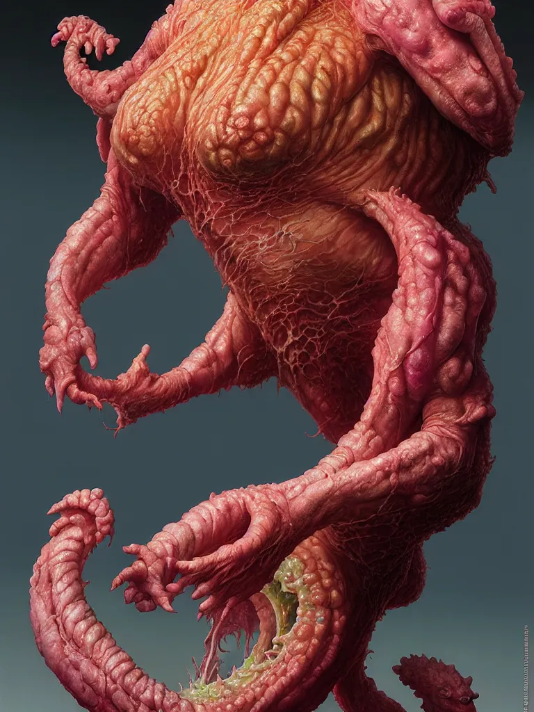 Image similar to hyperrealistic rendering, fat smooth cronenberg flesh monster final fantasy behemoth by donato giancola and greg rutkowski and wayne barlow and zdzisław beksinski, eyeballs, product photography, action figure, sofubi, studio lighting, colored gels, colored background