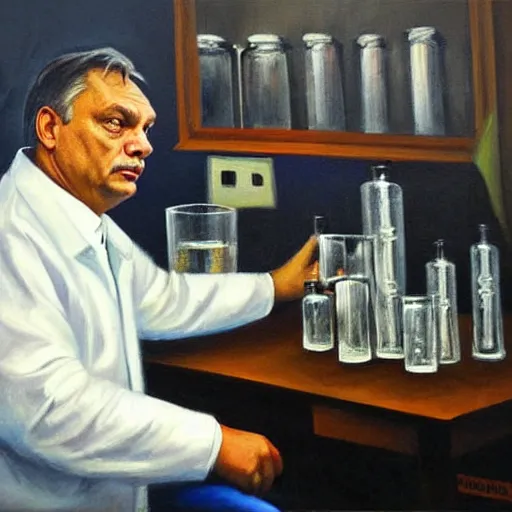 Image similar to viktor orban in his laboratory, oil painting