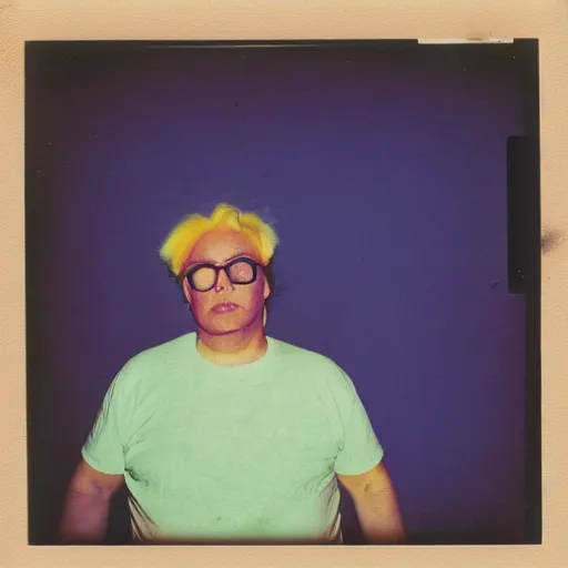 Image similar to color polaroid portrait of a fat man by andy warhol. holga