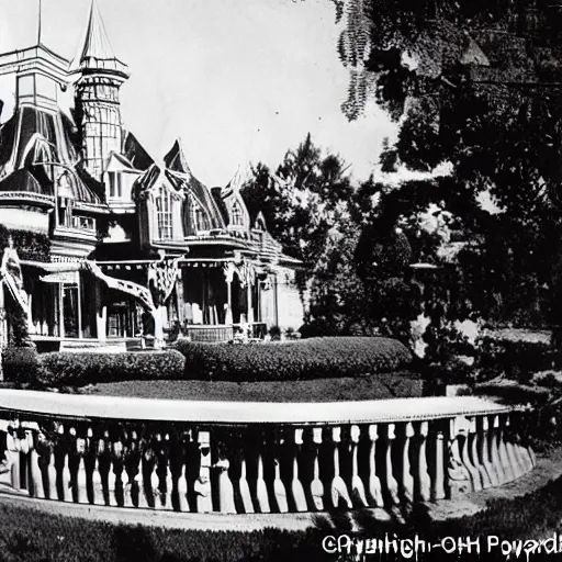 Prompt: the haunted mansion at disneyland designed by frank lyoyd wright