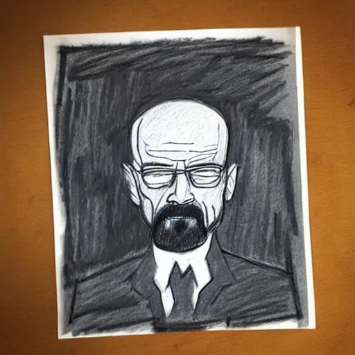 Prompt: walter white crayon drawing, drawn by a 3 - year - old