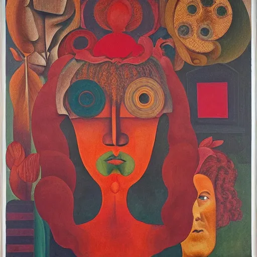 Image similar to floral face portrait by leonetto cappiello and wojciech siudmak and ernst fuchs, anni albers, oil on canvas