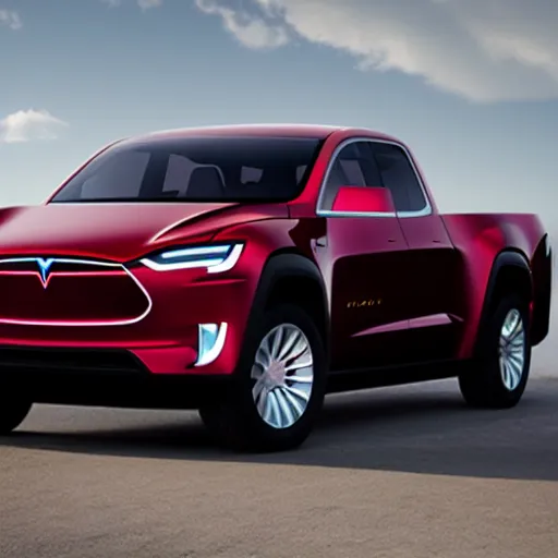 Prompt: A Pickup truck designed and produced by Tesla in the production year of 2022, promotional photo