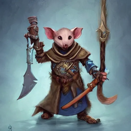 Image similar to cute little anthropomorphic rat king cercaria sustainer wearing sabre of the hobgoblin, tiny, small, miniature animal, baby animal, short, pale blue armor, cute and adorable, pretty, beautiful, DnD character art portrait, matte fantasy painting, DeviantArt Artstation, by Jason Felix by Steve Argyle by Tyler Jacobson by Peter Mohrbacher, cinematic lighting