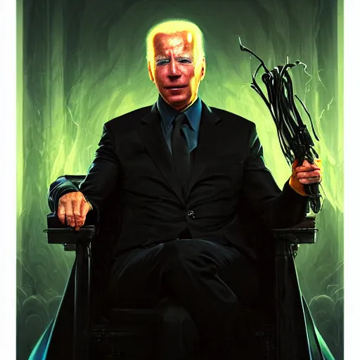 Image similar to portrait of Joe Biden as Neo from the matrix, ethereal, handsome, D&D, fantasy, intricate, elegant, highly detailed, digital painting, artstation, concept art, matte, sharp focus, illustration, art by Artgerm and Greg Rutkowski and Alphonse Mucha