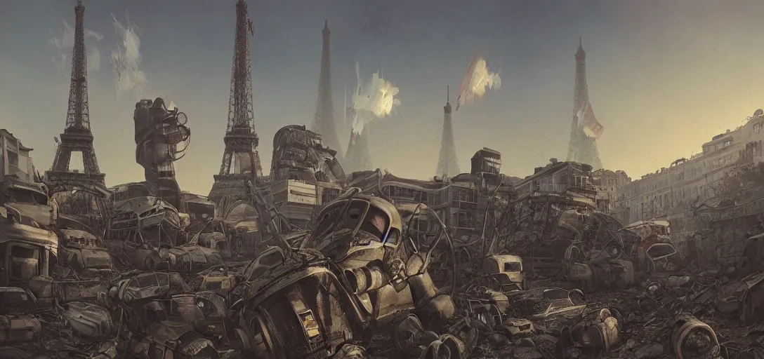 Prompt: Fallout in Paris, painting by Mike Winkelmann