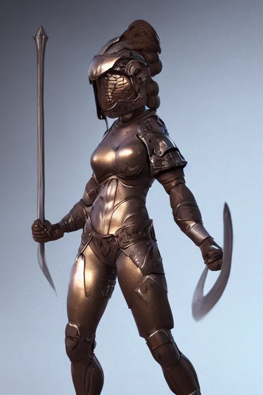 Image similar to a highly detailed sculpt of athletic girl in armor, cinematic light, featured on artstation, octane render, path tracing, sharp focus, 4 k