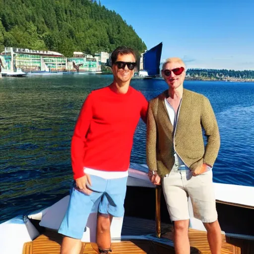 Image similar to two handsome men in their expensive yatch one fine summer day in Oslo