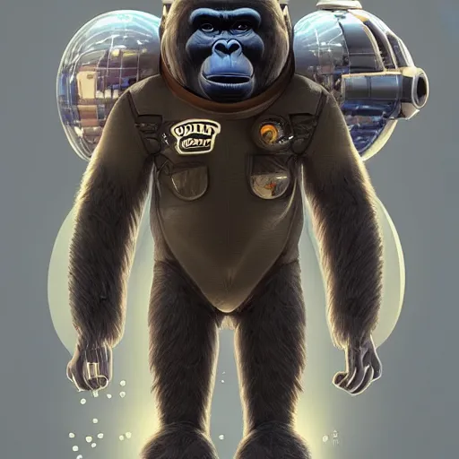 Image similar to gorilla left in space, wearing space suit. interesting 3 d character concept by tiger hkn and gediminas pranckevicius, maplestory, game art, hyper detailed, character modeling, cartoon, cinematic, raytrace, concept art, trend on behance 3 d art, v - ray, maya, c 4 d