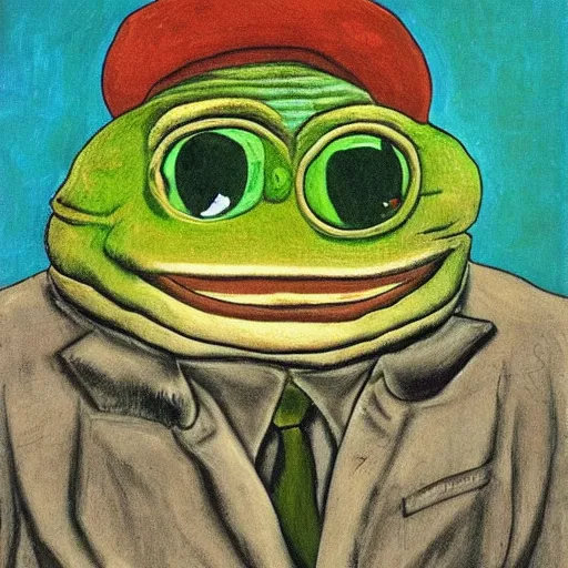 Image similar to portrait of Pepe the Frog by Otto Dix,