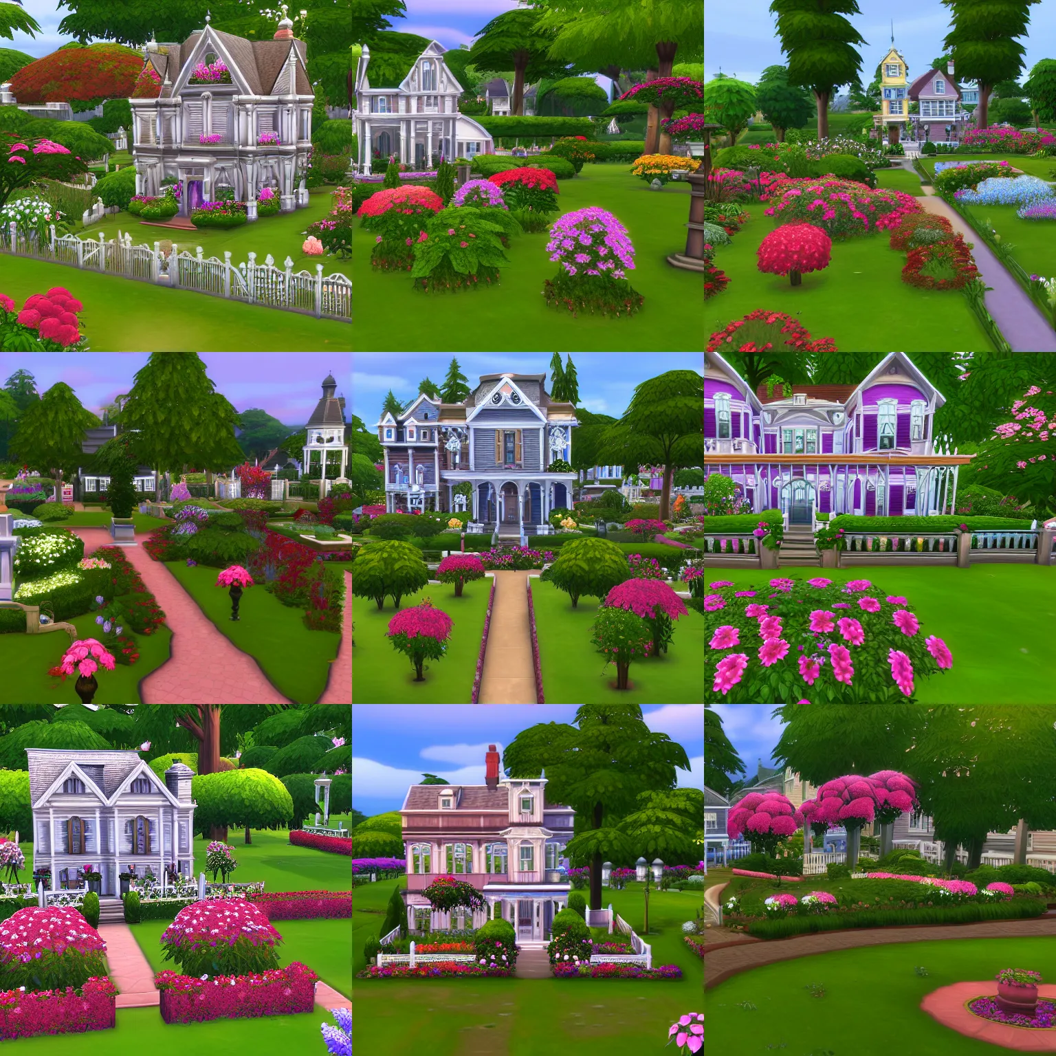 Prompt: victorian home flower garden in the sims 4