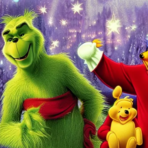 Image similar to winnie the pooh as the grinch, winnie the pooh cast as the grinch