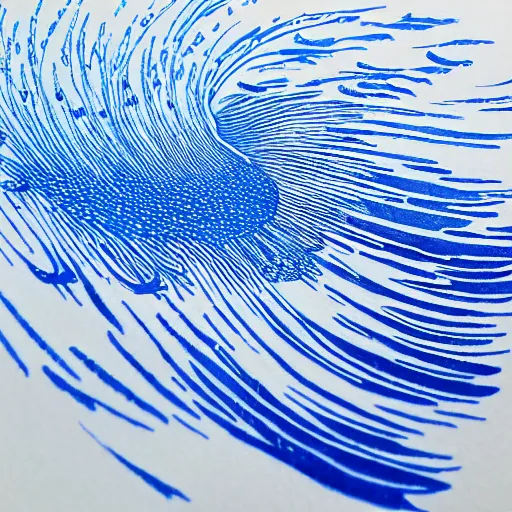 Prompt: a beautiful plotter drawing of the sea, highly detailed, axidraw, blue and white color scheme