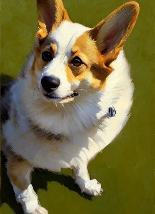 Prompt: Greg Manchess painting of an anthropomorphic Corgi, countryside, calm, fantasy character portrait, dynamic pose, above view, sunny day, artwork by Jeremy Lipkin and Giuseppe Dangelico Pino and Michael Garmash and Rob Rey, very coherent asymmetrical artwork, sharp edges, perfect face, simple form, 100mm