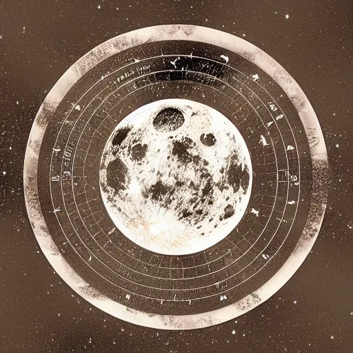 Prompt: astrological diagram and gnostic control panel moon phase diagram showing that we are all doomed by jessica rossier