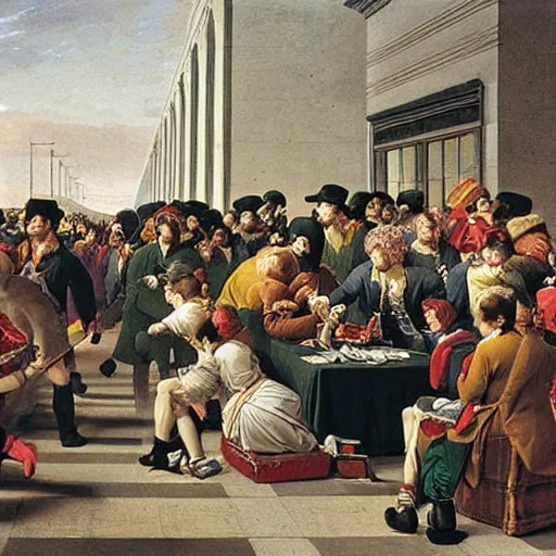 Prompt: the crowds at the black friday sales at walmart, intricate, highly detailed, sharp focus, art by jacque - louis david