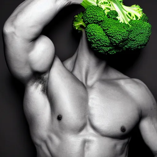 Prompt: portrait of a lean muscular human male made of broccoli florets