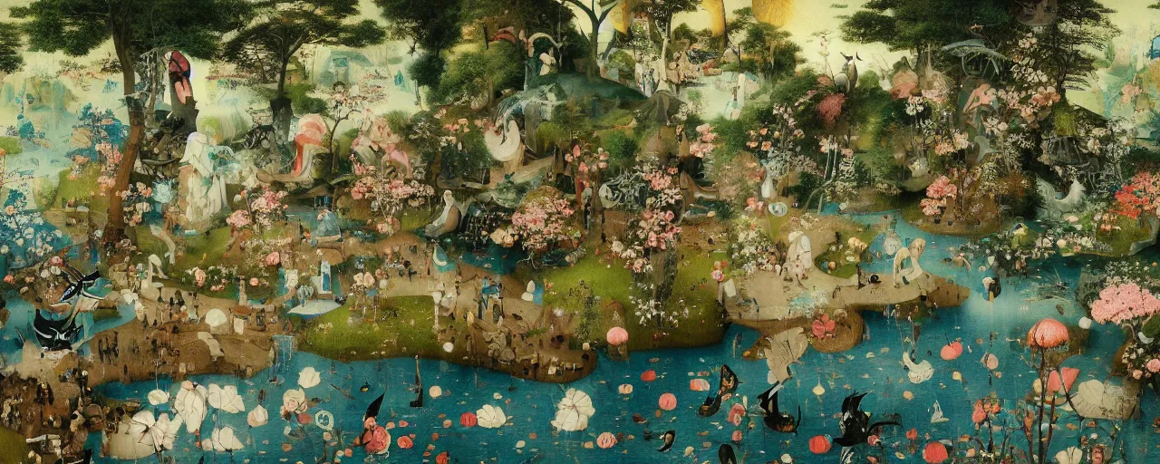 Image similar to Japanese Garden by Hieronymus Bosch and James Jean, Ross Tran, Green Screen Background, hypermaximalist, 8k, surreal oil painting, highly detailed, dream like, masterpiece