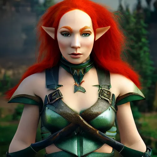 Prompt: beautiful redhead elf, warrior outfit, clash royal style characters, unreal engine 5, octane render, detailed, cinematografic, cinema 4 d