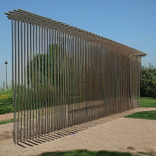 Prompt: a type of kinetic sculpture constructed of horizontal rods, solarium