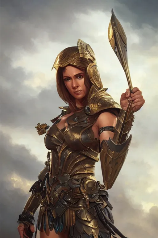 Image similar to amazon valkyrie athena, d & d, fantasy, portrait, highly detailed, headshot, digital painting, trending on artstation, concept art, sharp focus, illustration, art by artgerm and greg rutkowski and magali villeneuve