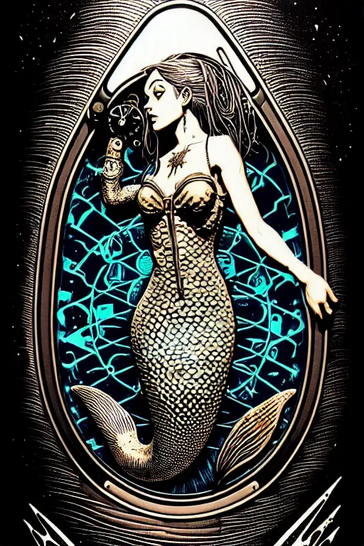 Prompt: steampunk cryo chamber containing a mermaid, high details, intricately detailed, by vincent di fate, inking, 3 color screen print, masterpiece, trending on artstation,, sharp, details, hyper - detailed, hd, 4 k, 8 k