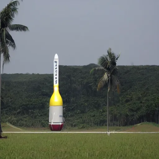 Image similar to a banana rocket on launch pad at wenchang space launch site in hainan, china