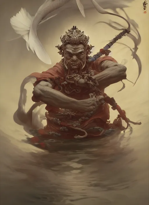 Image similar to subsurface scattering, white, koi, samurai deity, by jesper ejsing, james jean, justin gerard, tomasz alen kopera, cgsociety and fenghua zhong, highly detailed, rim light, cinematic lighting, illustration, art, octane render, very coherent, cinematic, hyper realism, high detail, 8 k