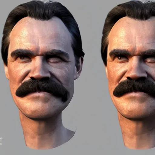 Image similar to ultra high detail unreal engine render of friedrich nietzsche, face looks too real