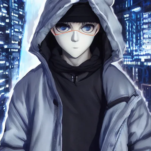 Image similar to realistic killua zoldyck with mask, techwear, streetwear, cyberpunk style outfit, greg rutkowski, artgerm, ross tran, takato yomamoto, wlop, ilya kuvshinov, intricate complexity, detailed portrait, 4 k, cinematic lighting, artstation, sharp focus, smooth, hd, hdr, award winning, octane render