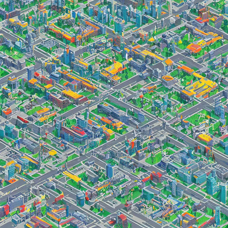 Prompt: isometric view illustration of Moscow suburbs, highly detailed, by James Gilleard and Bruce Pennington