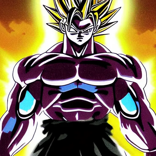 Image similar to Jesus Christ going super saiyan, muscular, lightning in the sky, glowing, Dragonball z