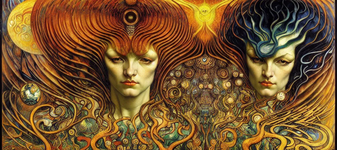 Image similar to Divine Chaos Engine by Karol Bak, Jean Delville, William Blake, Gustav Klimt, and Vincent Van Gogh, symbolist, visionary