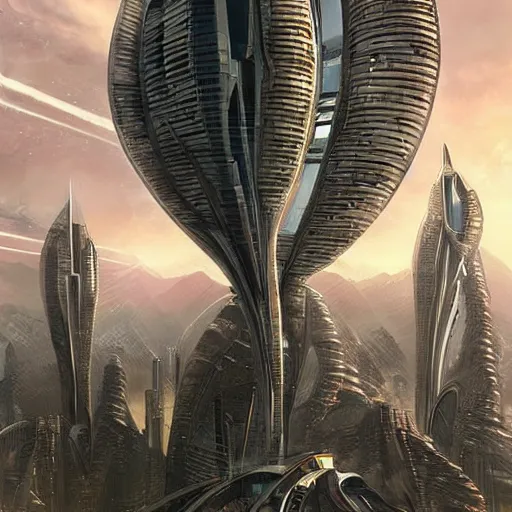 Prompt: futuristic alien city, sci fi art, highly detailed