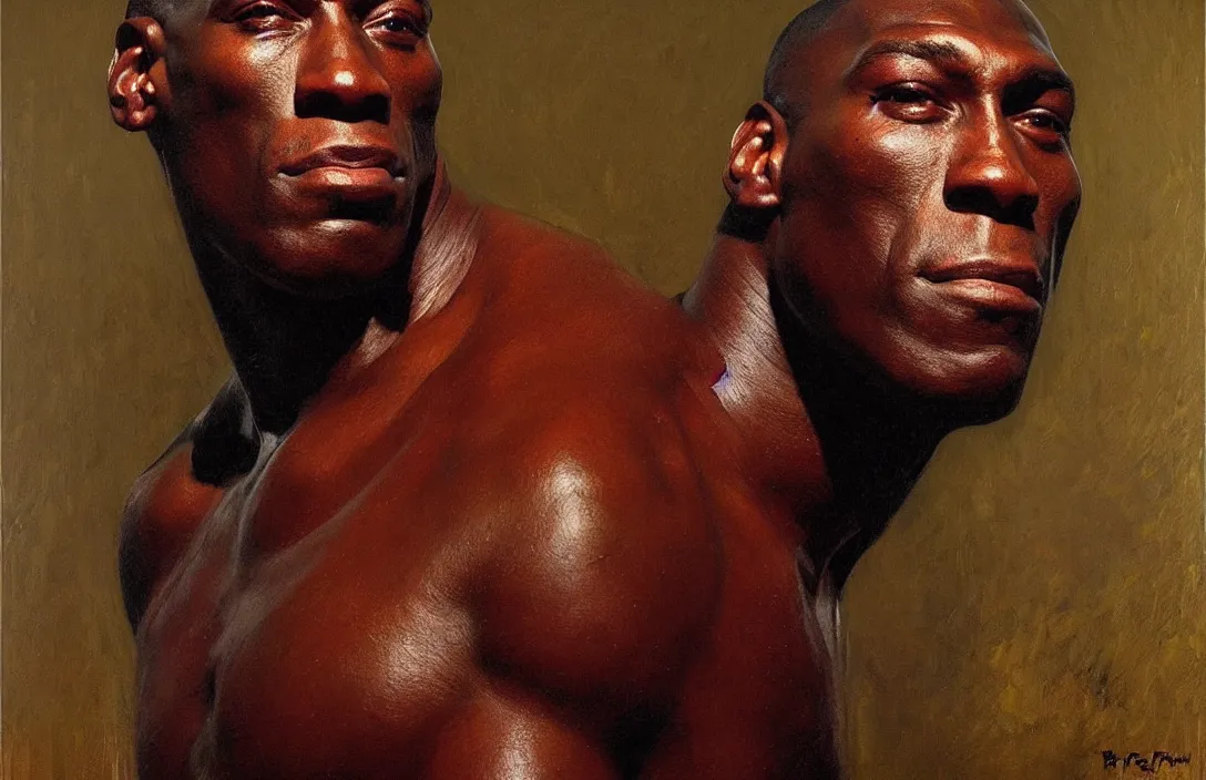 Image similar to portrait of frank bruno!!!!!!!!!!!!!!!!!!!!!!!!!!!, detailed face, detailed painting,, epic lighting, by ilya repin, phil hale and kent williams