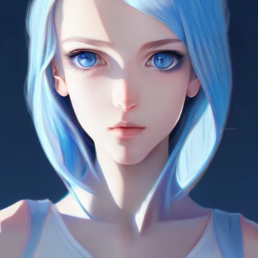 Image similar to high school girl split dimensions walking through reality ’ s, azure blue eyes, silver hair, digital anime art, ilya kuvshinov, artgerm