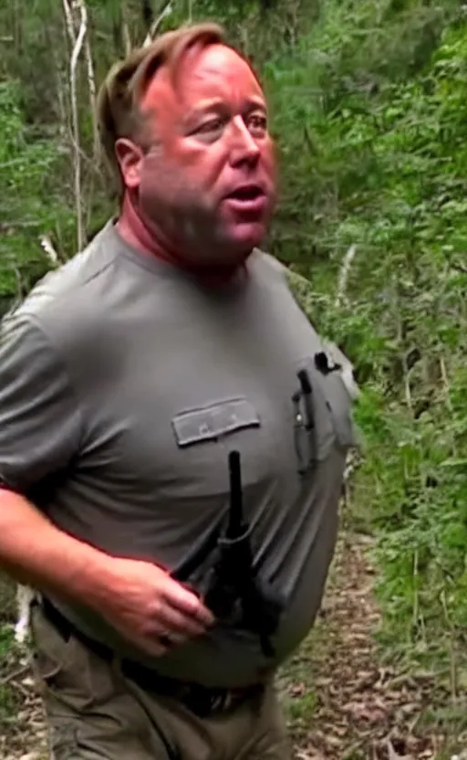 Image similar to depraved alex jones, trailcam