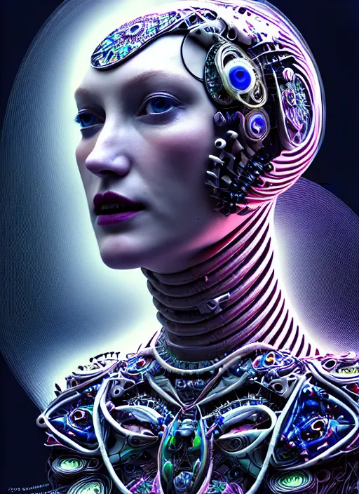 Prompt: portrait of an absurdly beautiful margaret tatcher, graceful, sophisticated, fashionable cyberpunk mechanoid, hyperdetailed illustration by irakli nadar and alexandre ferra, volumetric lighting, celtic fantasy art, psychedelic, intricate, hyper detailed, smooth, vibrant aura, intricate linework, white porcelain skin, faberge, coral