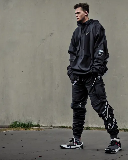 Image similar to Medium shot of Erolson Hugh wearing Nike ACG+Acronym P31-DS Pants in the style of greg rutkowski